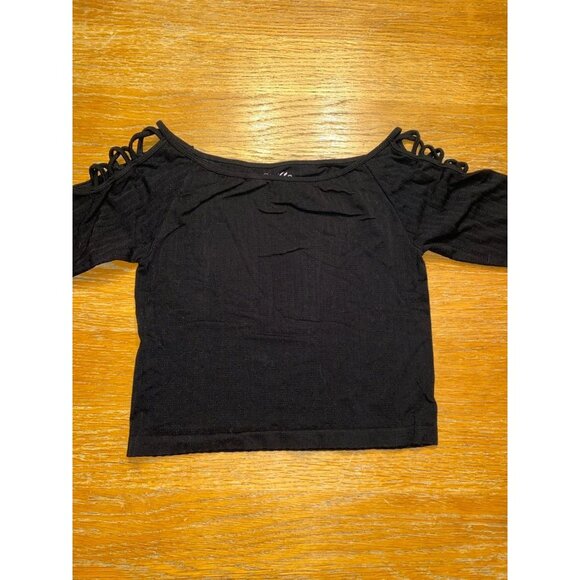 Black Cold Shoulder Top With Cut-Out Sleeves - Picture 1 of 3
